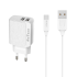 Φορτιστής δικτύου, OEM, DE-09C, 5V/2.4A, 220V, Universal, 2 x USB, καλώδιο Type-C, 1.0m, λευκό - 14141